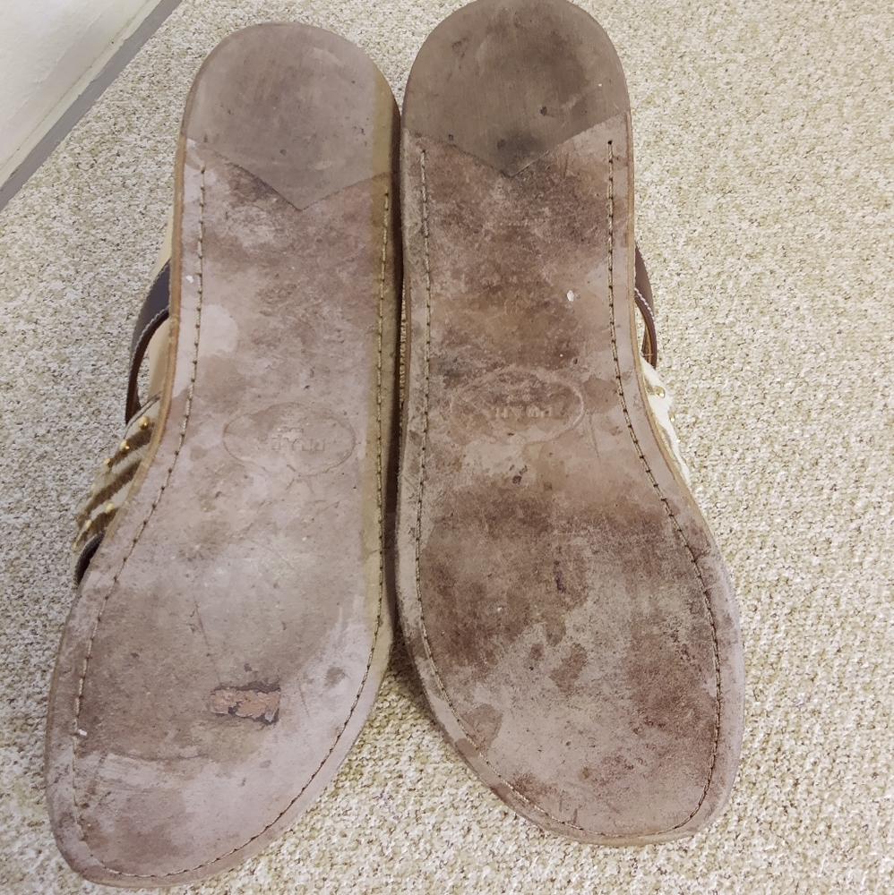 Prada Brown Leather Calfhair Flat Sandals - Picture 6 of 6